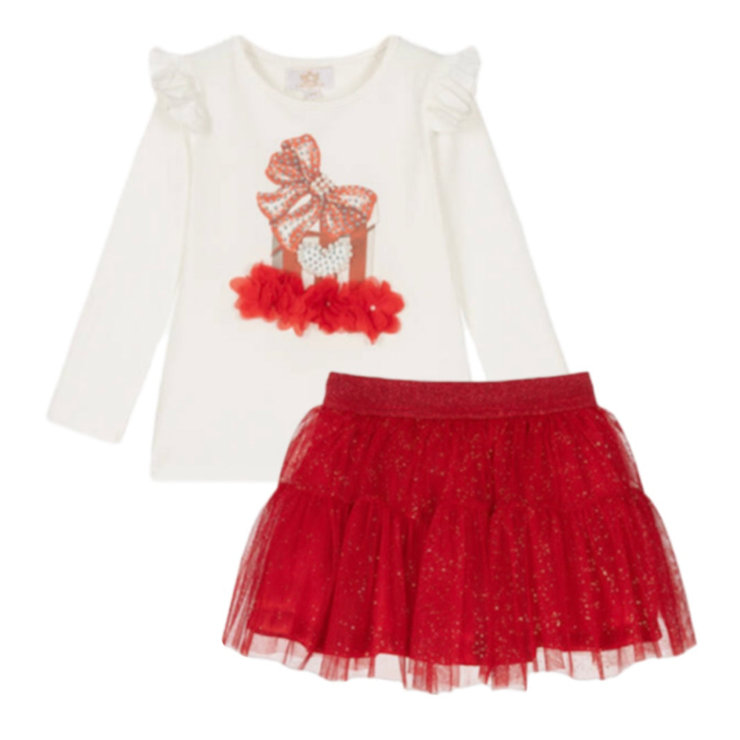 Caramelo Kids Girls Red Tulle Present Sparkle Skirt Set Caramelo Kids Girls Red Tulle Present Sparkle Skirt Set