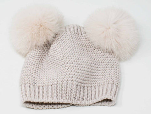 Catya Beige Merino Wool Double Pom Pom Hat Catya Beige Merino Wool Double Pom Pom Hat