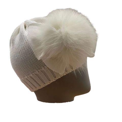 Catya Girls Cream Marino Wool Fur Bow Hat Catya Girls Cream Marino Wool Fur Bow Hat