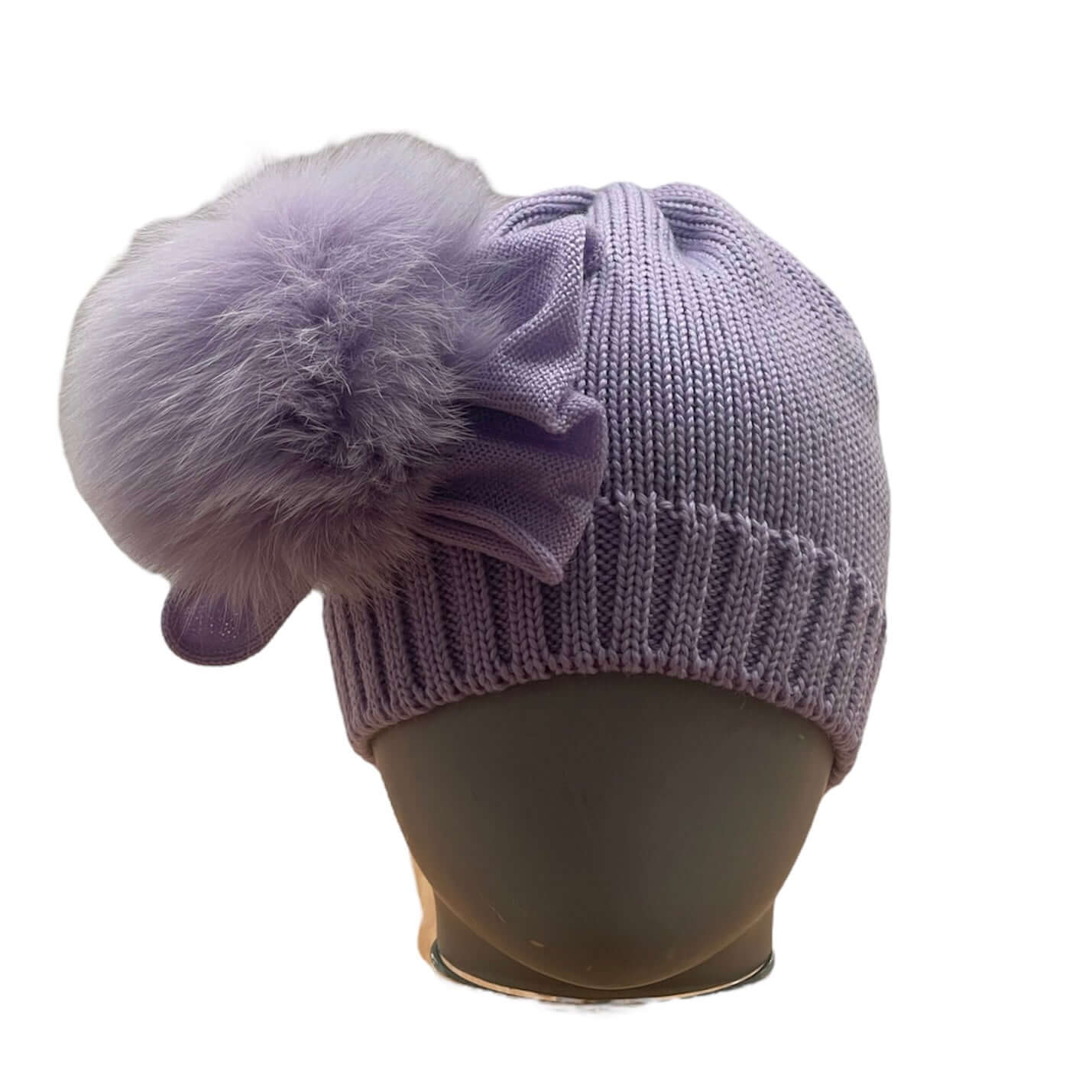 Catya Girls Lilac Marino Wool Fur Pom & Bow Hat Catya Girls Lilac Marino Wool Fur Pom & Bow Hat