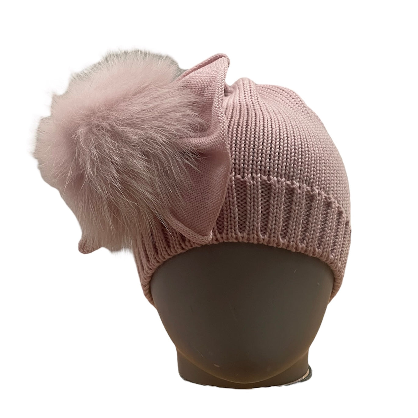 Catya Girls Rose Pink Marino Wool Hat With Fur Pom & Bow Catya Girls Rose Pink Marino Wool Hat With Fur Pom & Bow