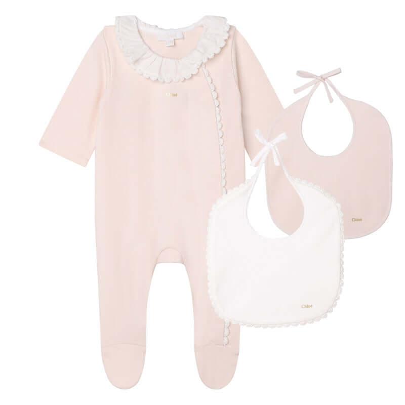 Chloe Baby Girls Babygrow & Bibs Set Chloe Baby Girls Babygrow & Bibs Set