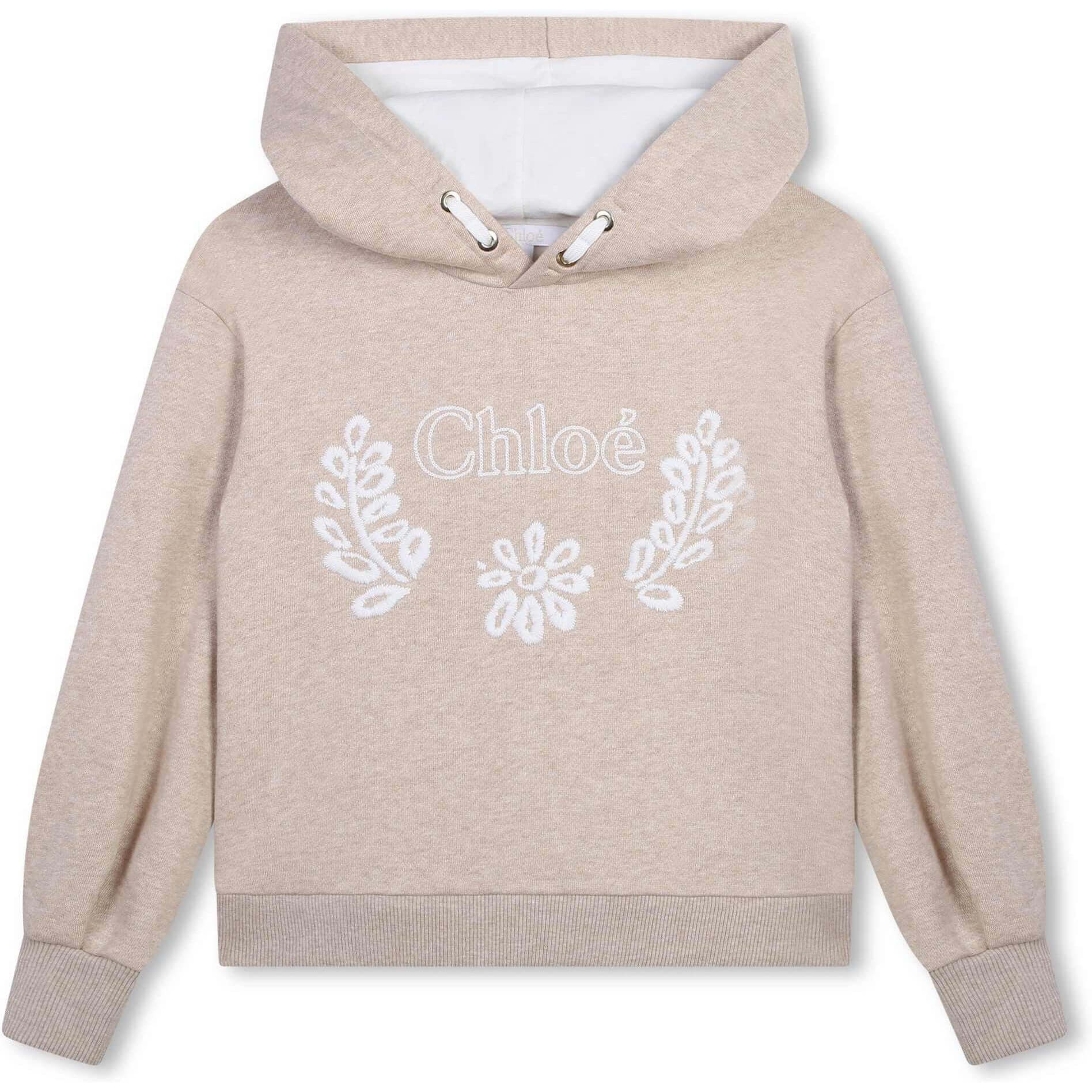 Chloe Girls Beige Organic Flower Hoodie Chloe Girls Beige Organic Flower Hoodie