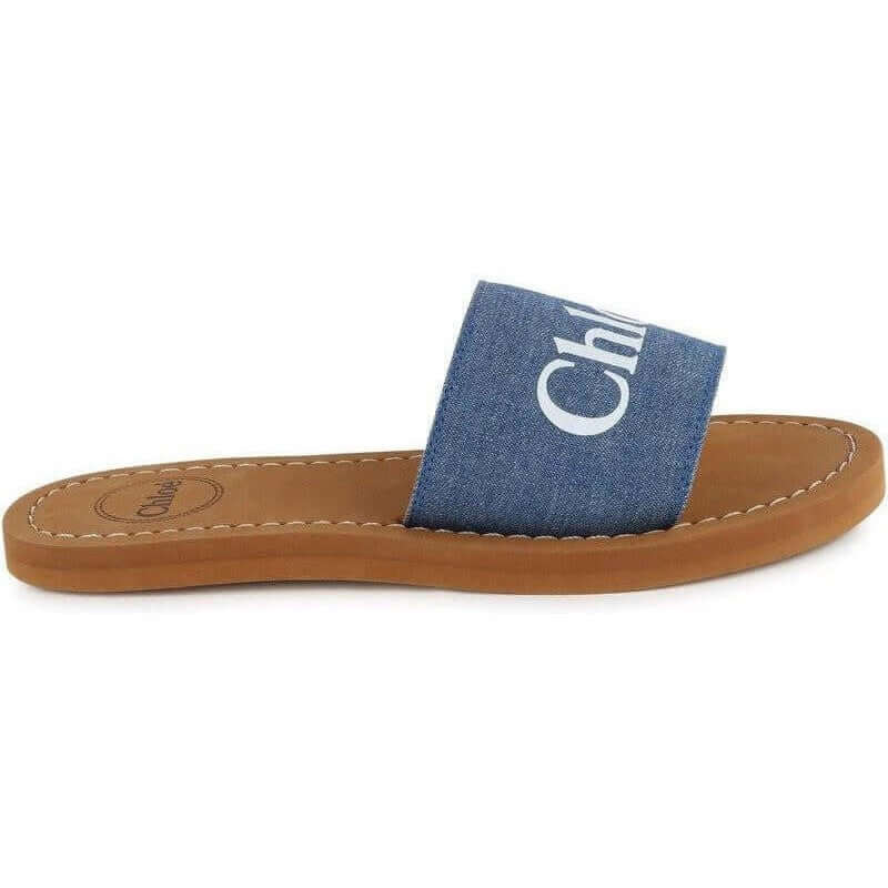 Chloe Girls Blue Denim Logo Slides Chloe Girls Blue Denim Logo Slides