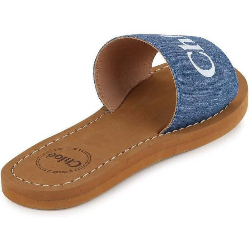 Chloe Girls Blue Denim Logo Slides Chloe Girls Blue Denim Logo Slides