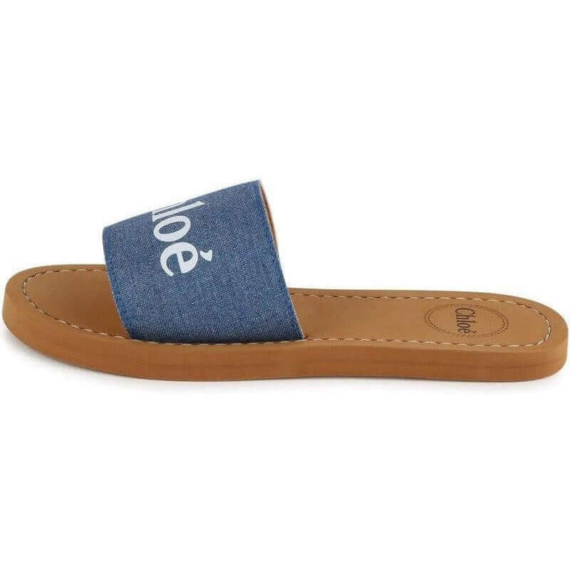 Chloe Girls Blue Denim Logo Slides Chloe Girls Blue Denim Logo Slides