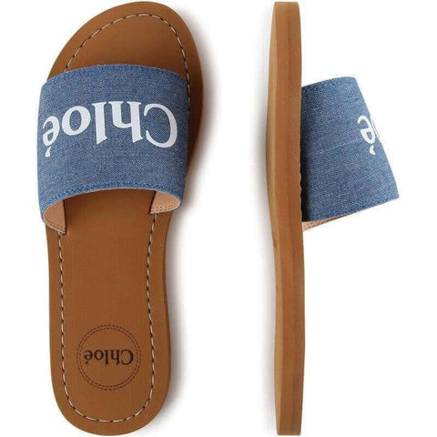 Chloe Girls Blue Denim Logo Slides Chloe Girls Blue Denim Logo Slides