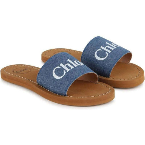 Chloe Girls Blue Denim Logo Slides Chloe Girls Blue Denim Logo Slides