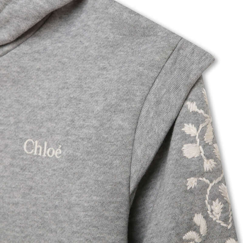 Chloe Girls Grey Floral Fleece Hooded Dress Chloe Girls Grey Floral Fleece Hooded Dress