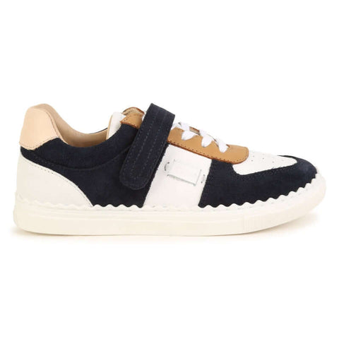 Chloe Girls Navy & Beige Velcro Trainers Chloe Girls Navy & Beige Velcro Trainers