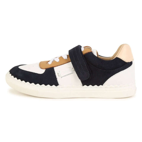 Chloe Girls Navy & Beige Velcro Trainers Chloe Girls Navy & Beige Velcro Trainers