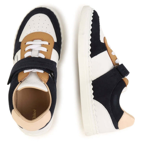 Chloe Girls Navy & Beige Velcro Trainers Chloe Girls Navy & Beige Velcro Trainers