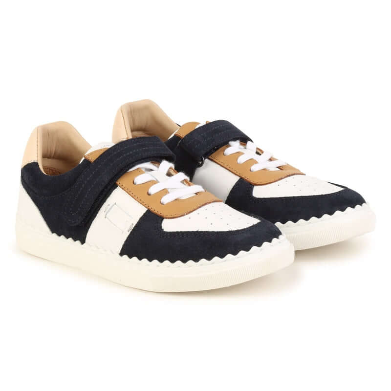 Chloe Girls Navy & Beige Velcro Trainers Chloe Girls Navy & Beige Velcro Trainers