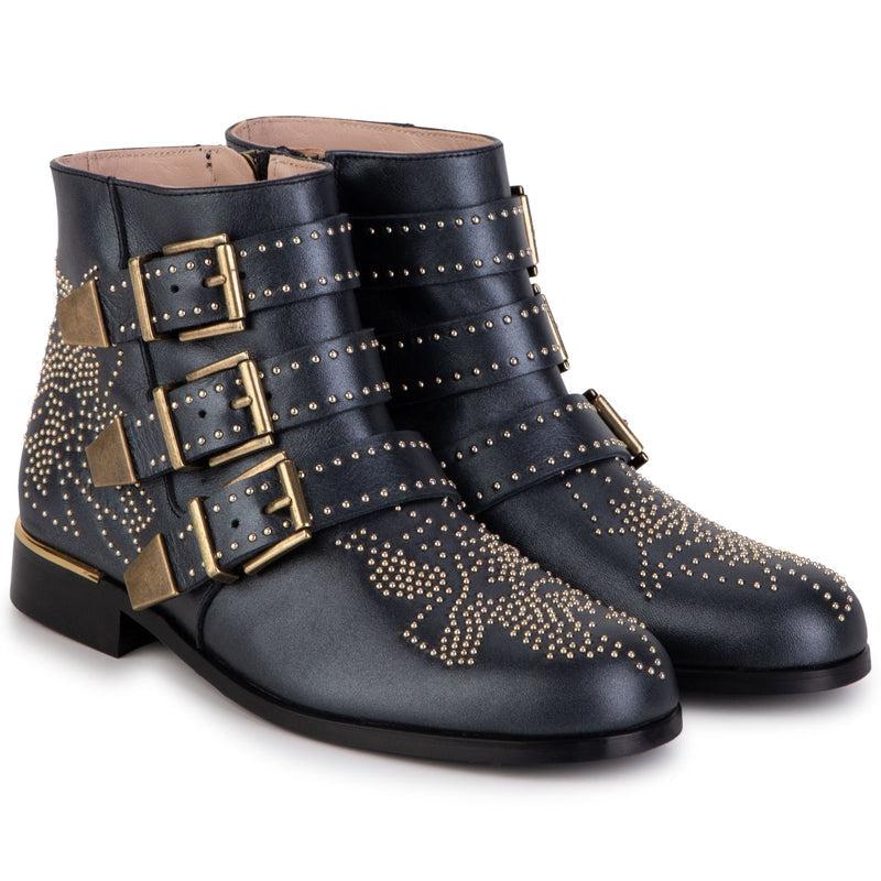 Chloe Girls Navy Leather Ankle Boots Chloe Girls Navy Leather Ankle Boots