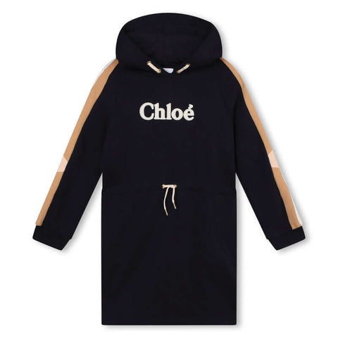 Chloe Girls Navy Logo Hooded Fleece Dress Chloe Girls Navy Logo Hooded Fleece Dress