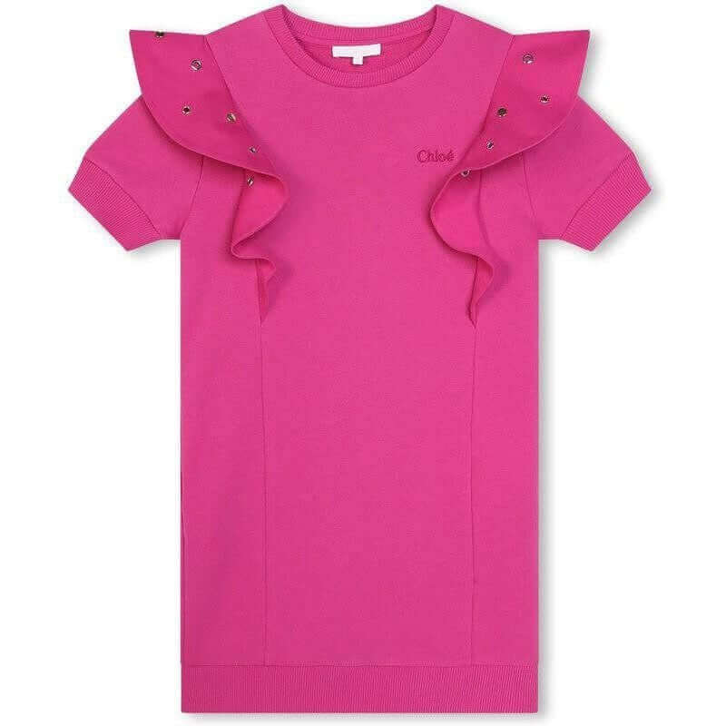Chloe Girls Pink Eyelet Ruffle Short Sleeved Dress Chloe Girls Pink Eyelet Ruffle Short Sleeved Dress