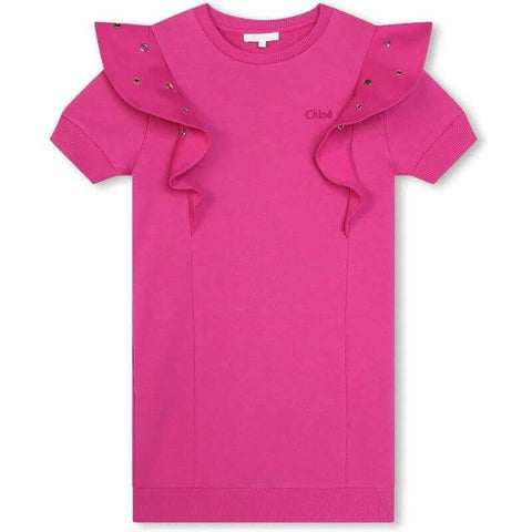 Chloe Girls Pink Eyelet Ruffle Short Sleeved Dress Chloe Girls Pink Eyelet Ruffle Short Sleeved Dress