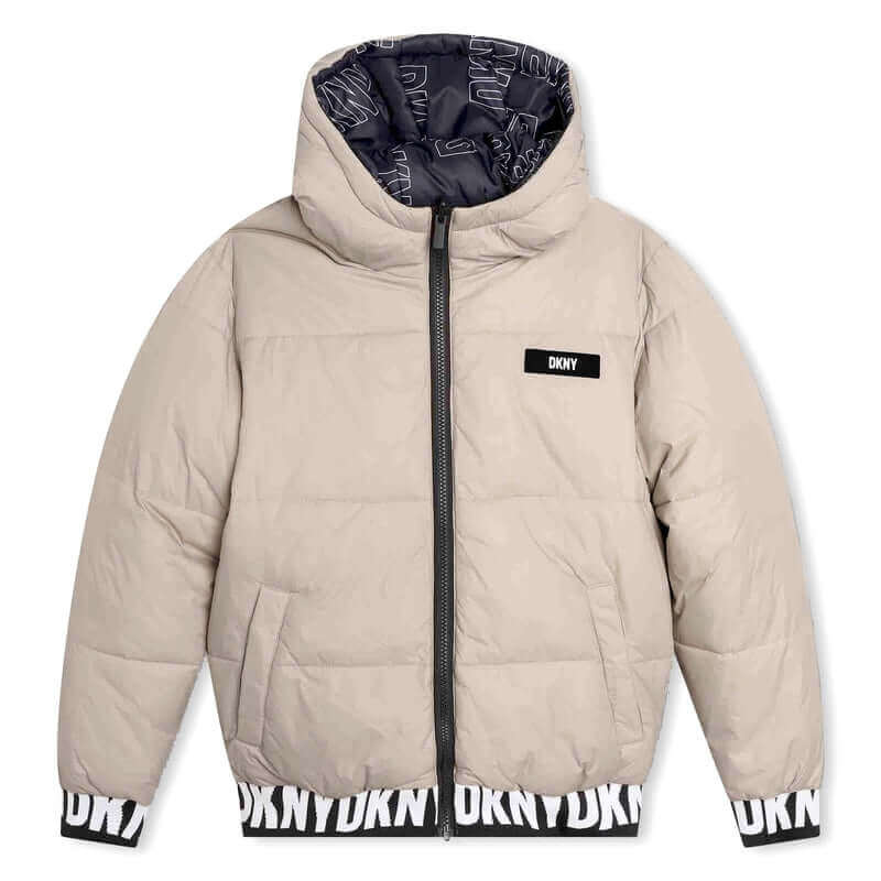 DKNY Boys Black & Beige Reversible Puffer Jacket DKNY Boys Black & Beige Reversible Puffer Jacket