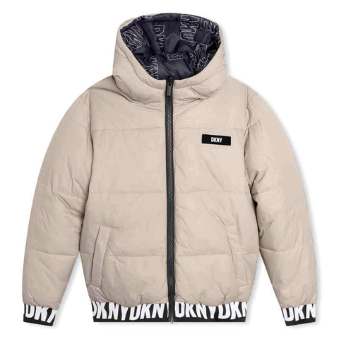DKNY Boys Black & Beige Reversible Puffer Jacket DKNY Boys Black & Beige Reversible Puffer Jacket