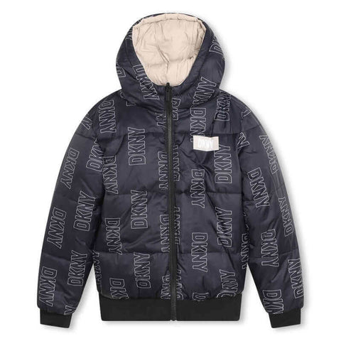 DKNY Boys Black & Beige Reversible Puffer Jacket DKNY Boys Black & Beige Reversible Puffer Jacket