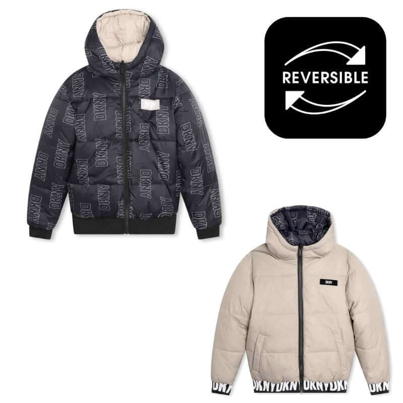 DKNY Boys Black & Beige Reversible Puffer Jacket DKNY Boys Black & Beige Reversible Puffer Jacket