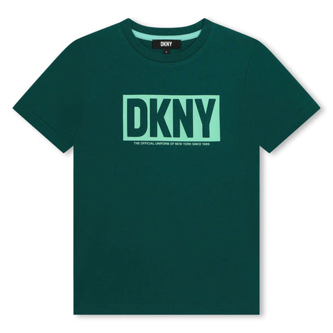DKNY Boys Green Bold Logo Front T-Shirt DKNY Boys Green Bold Logo Front T-Shirt