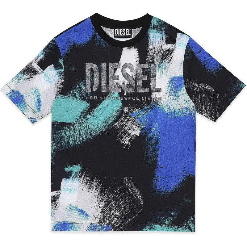 Diesel Boys Blue Brush Strokes T-Shirt Diesel Boys Blue Brush Strokes T-Shirt