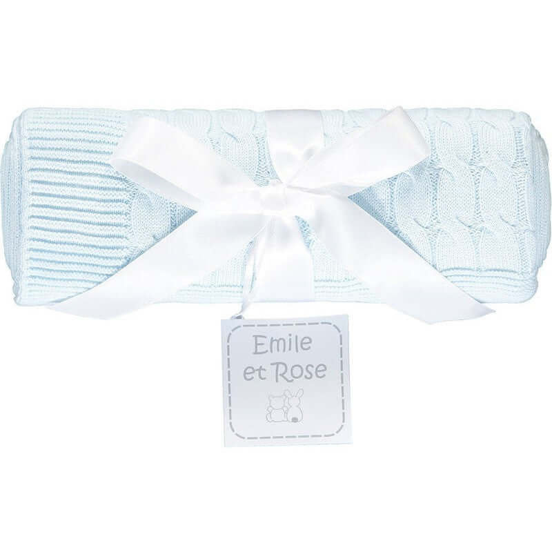 Emile Et Rose Boys Blue Cable Knit Knitted Blanket Emile Et Rose Boys Blue Cable Knit Knitted Blanket