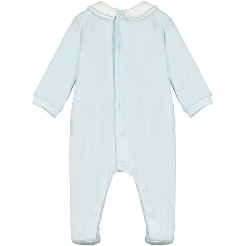 Emile Et Rose Boys Blue Cotton Embroided Babygrow Emile Et Rose Boys Blue Cotton Embroided Babygrow