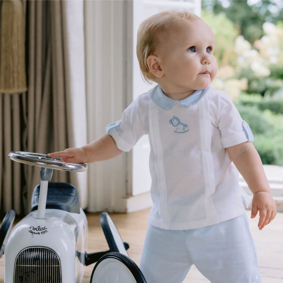 Emile Et Rose Boys Blue cotton Horse Print Shorts Set Emile Et Rose Boys Blue cotton Horse Print Shorts Set