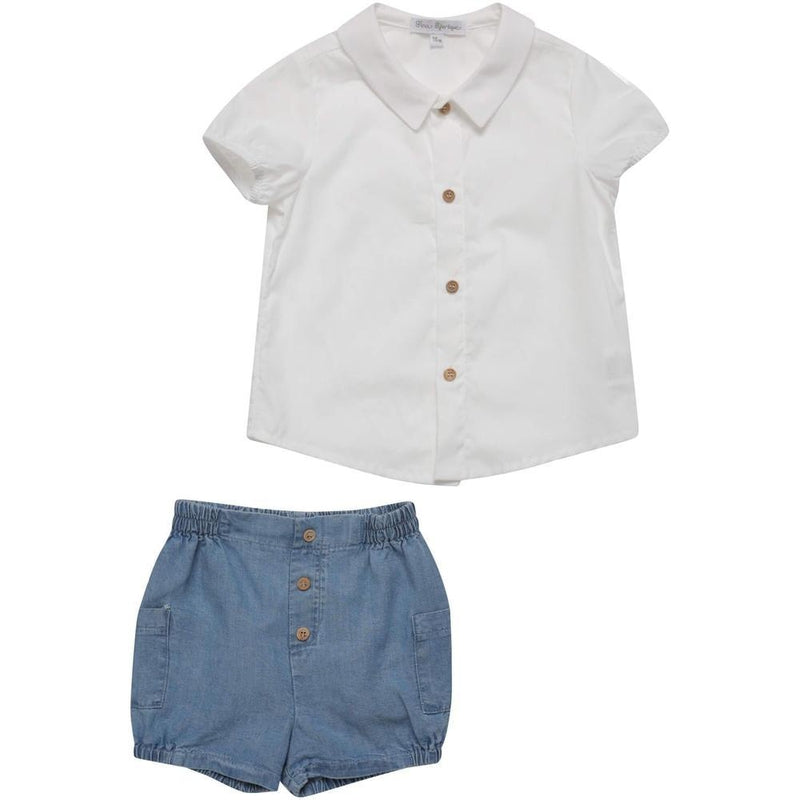 Fina Ejerique Boys White Shirt with Denim Style Shorts Fina Ejerique Boys White Shirt with Denim Style Shorts