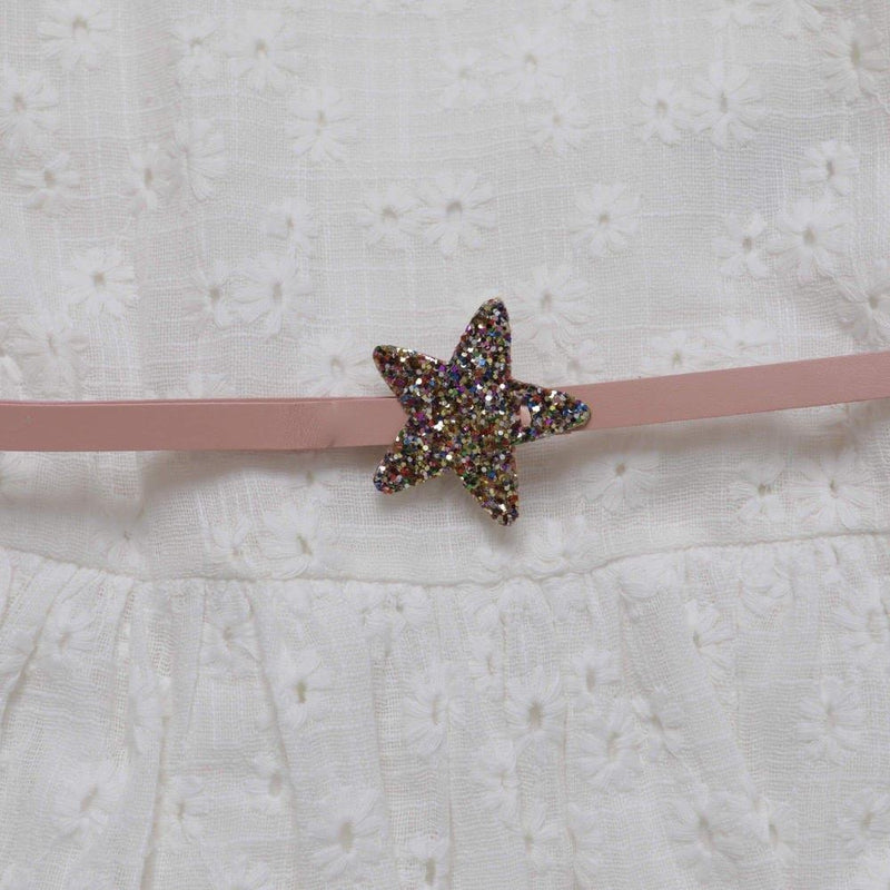 Fina Ejerique Girls White Dress with Glitter Star Belt Fina Ejerique Girls White Dress with Glitter Star Belt