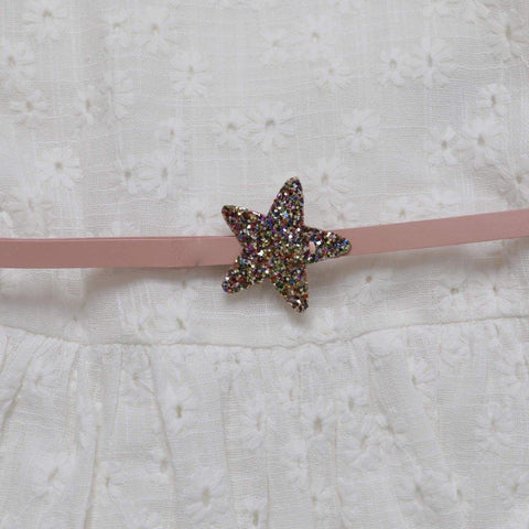 Fina Ejerique Girls White Dress with Glitter Star Belt Fina Ejerique Girls White Dress with Glitter Star Belt