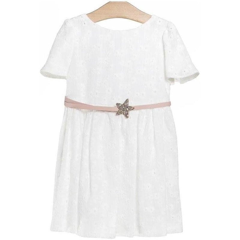 Fina Ejerique Girls White Dress with Glitter Star Belt Fina Ejerique Girls White Dress with Glitter Star Belt