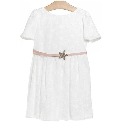 Fina Ejerique Girls White Dress with Glitter Star Belt Fina Ejerique Girls White Dress with Glitter Star Belt