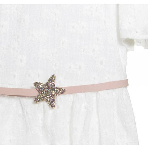Fina Ejerique Girls White Dress with Glitter Star Belt Fina Ejerique Girls White Dress with Glitter Star Belt