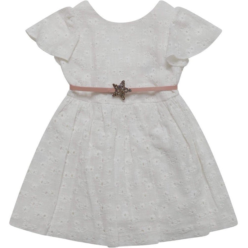 Fina Ejerique Girls White Dress with Glitter Star Belt Fina Ejerique Girls White Dress with Glitter Star Belt