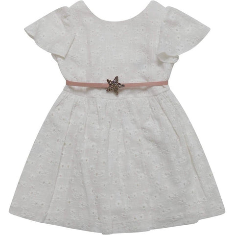 Fina Ejerique Girls White Dress with Glitter Star Belt Fina Ejerique Girls White Dress with Glitter Star Belt