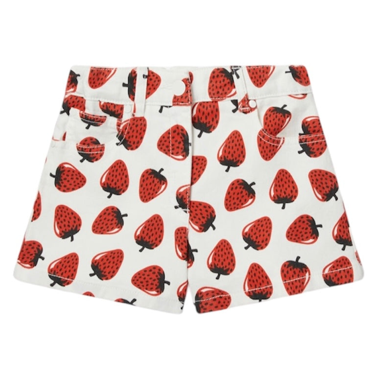Stella McCartney Kids Girls White Denim Strawberry Short Stella McCartney Kids Girls White Denim Strawberry Short