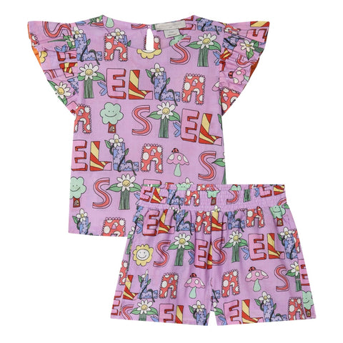 Stella McCartney Kids Girls Purple Logo Cotton Set Stella McCartney Kids Girls Purple Logo Cotton Set