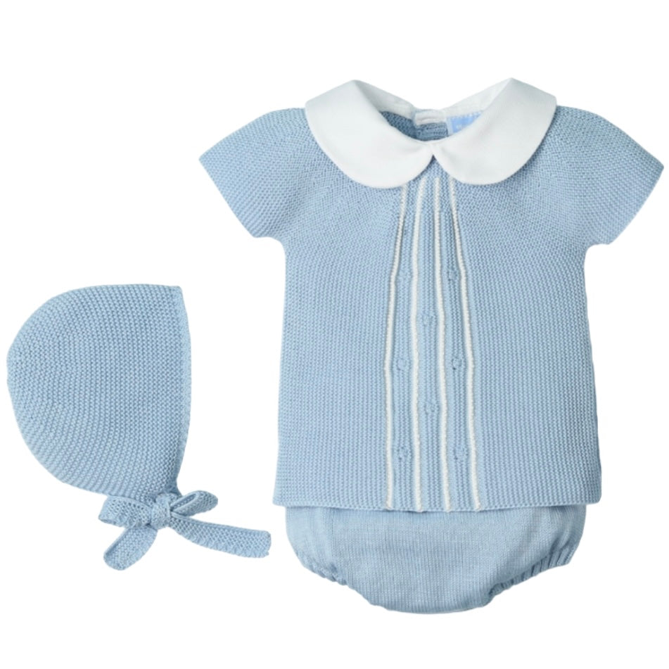 Mac Ilusion Baby Boys Blue Knitted 3 Piece Short Set Mac Ilusion Baby Boys Blue Knitted 3 Piece Short Set