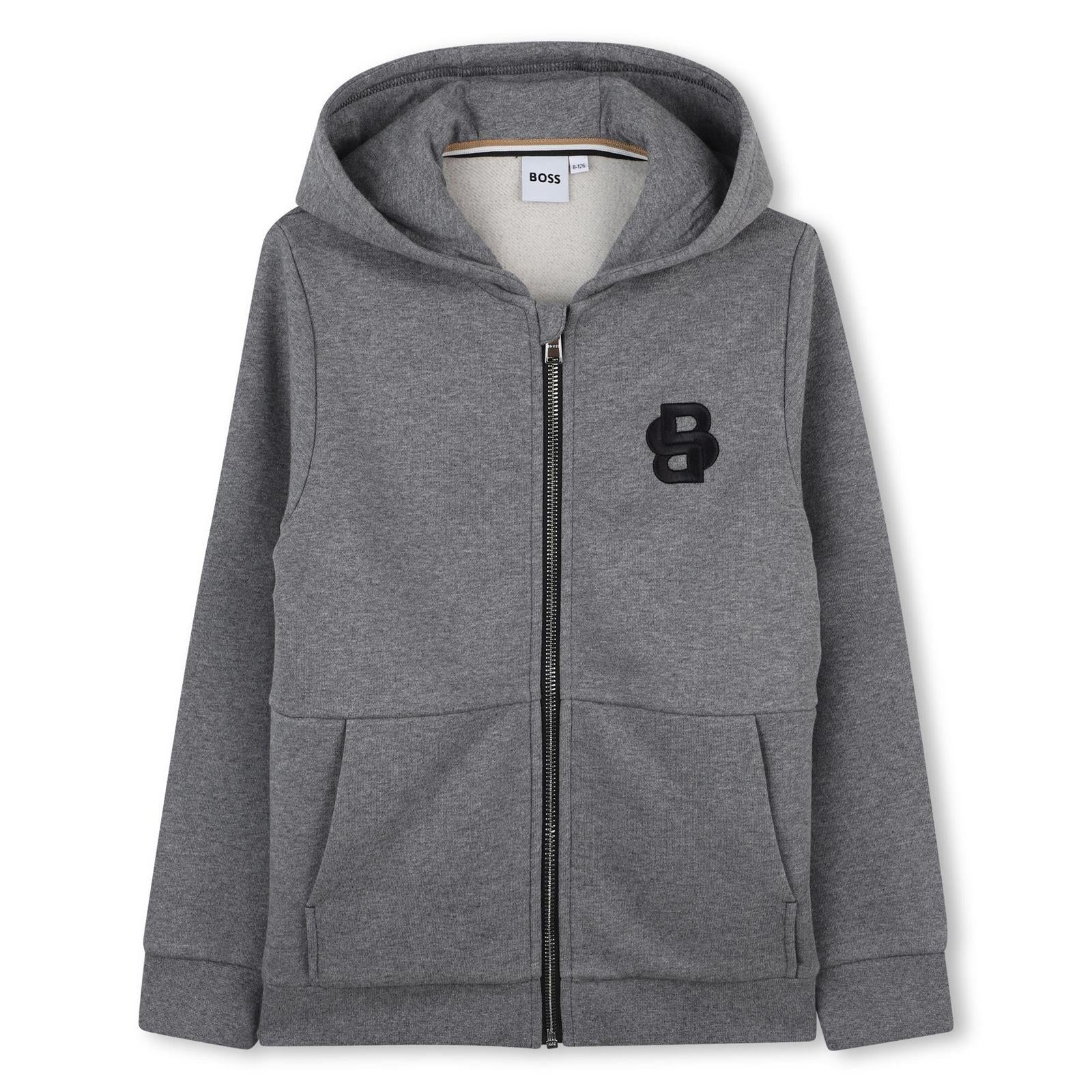 Boss Boys Grey Hooded Cardigan Boss Boys Grey Hooded Cardigan