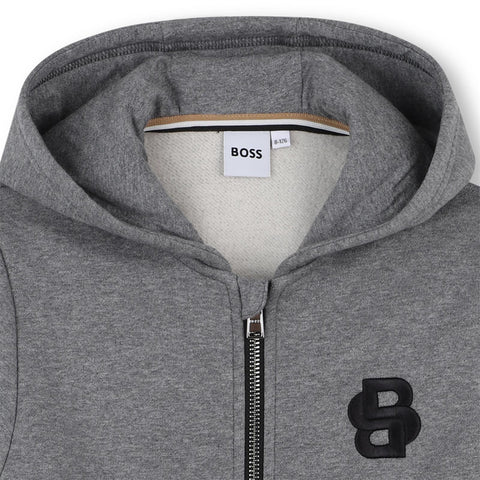 Boss Boys Grey Hooded Cardigan Boss Boys Grey Hooded Cardigan