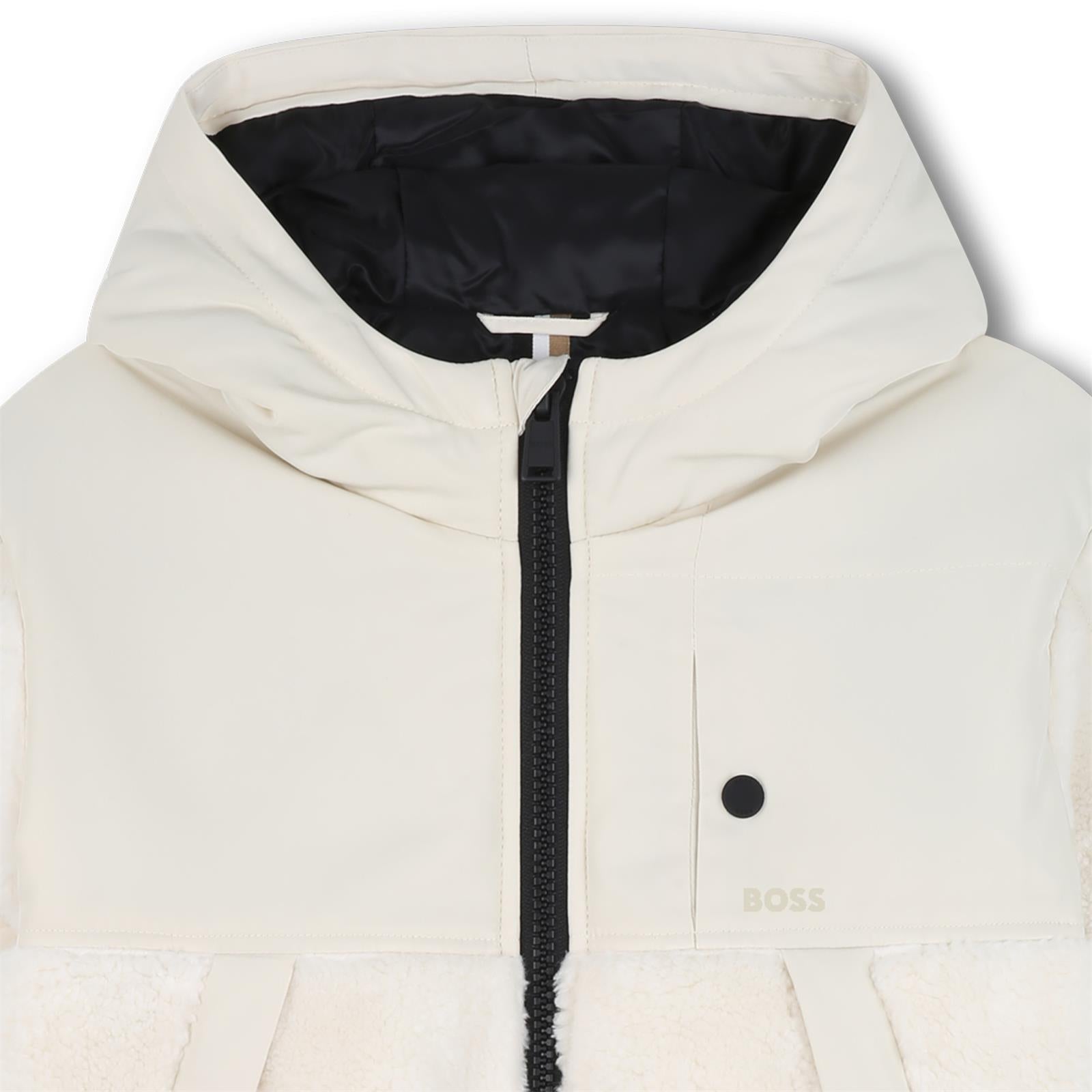 Boss Boys Beige Shearing Hooded Jacket Boss Boys Beige Shearing Hooded Jacket