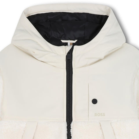 Boss Boys Beige Shearing Hooded Jacket Boss Boys Beige Shearing Hooded Jacket