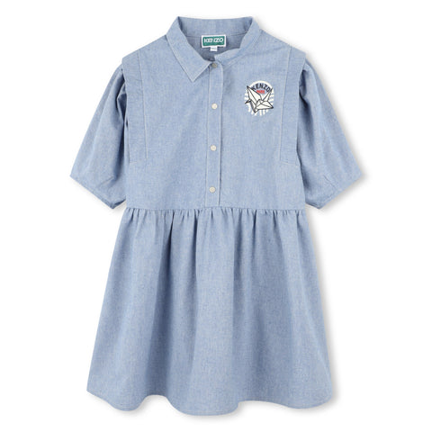 Kenzo Kids Girls Blue Chambray Dress Kenzo Kids Girls Blue Chambray Dress