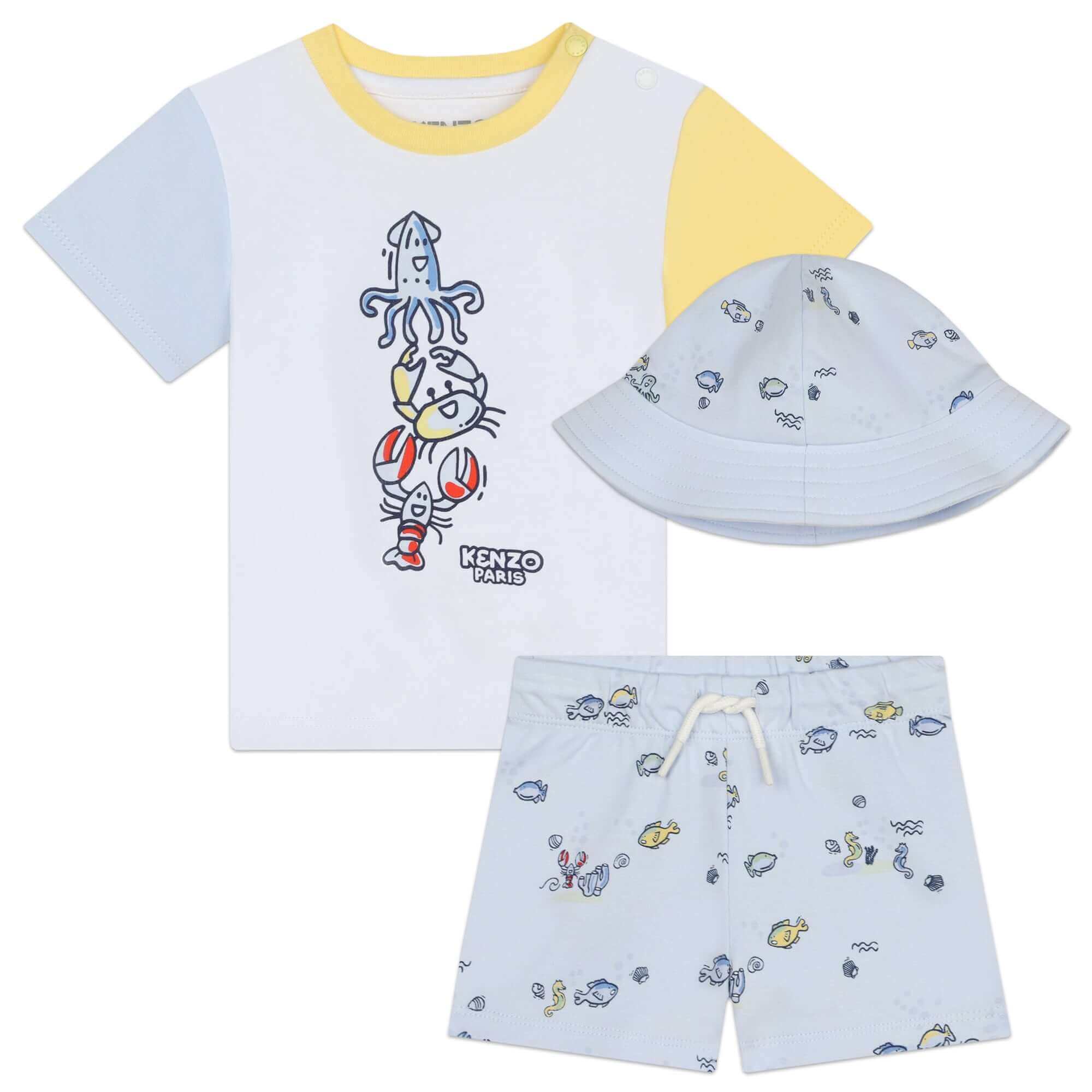 Kenzo Kids Baby Boys Blue Sea Life Shorts & Hat Set Kenzo Kids Baby Boys Blue Sea Life Shorts & Hat Set
