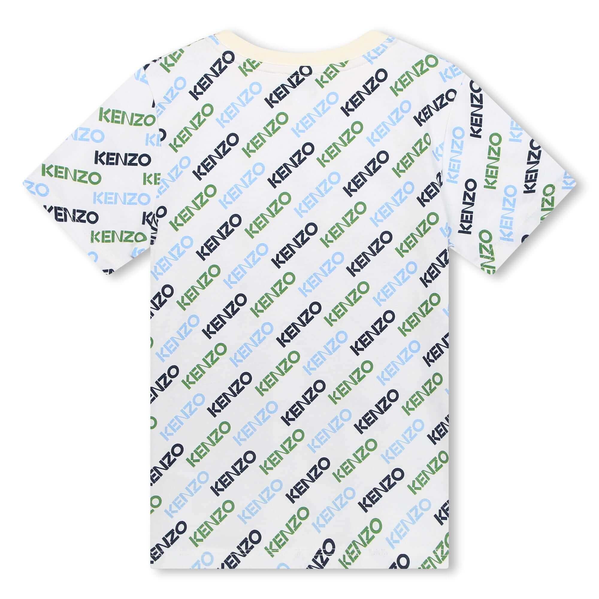 Kenzo Kids Boys Cream All Over Logo Print T-Shirt Kenzo Kids Boys Cream All Over Logo Print T-Shirt
