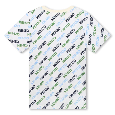 Kenzo Kids Boys Cream All Over Logo Print T-Shirt Kenzo Kids Boys Cream All Over Logo Print T-Shirt