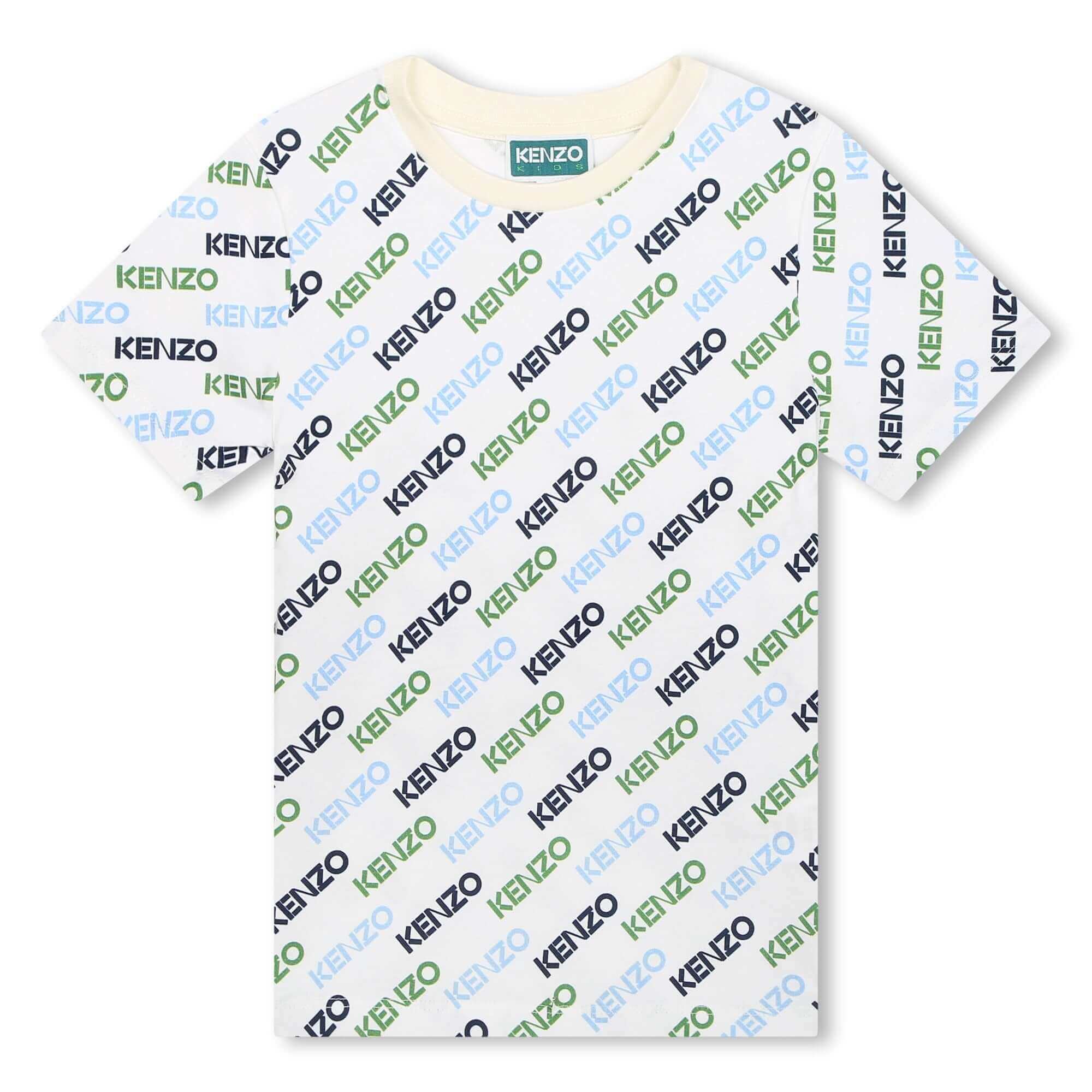 Kenzo Kids Boys Cream All Over Logo Print T-Shirt Kenzo Kids Boys Cream All Over Logo Print T-Shirt